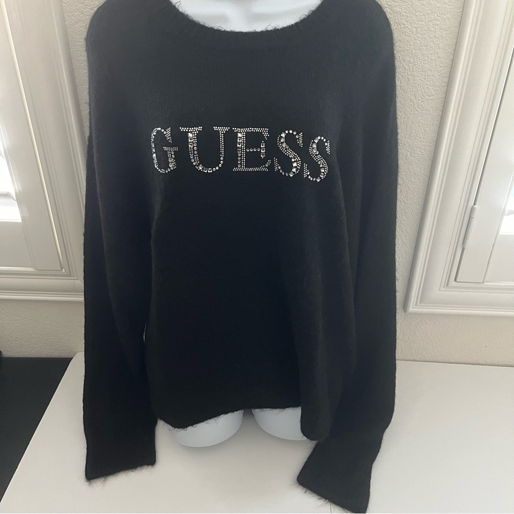 GUESS Rhinestone Logo Knit Tori Sweater. Sz. XL